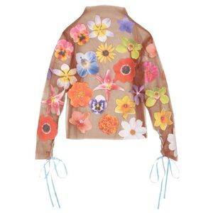 Tyler McGillivary Elsa sheer flowers long sleeve top in sand